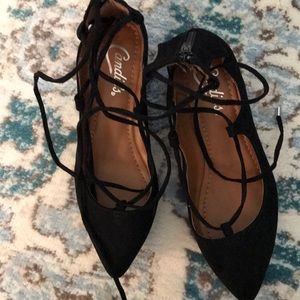 Lace up pointed toe flats